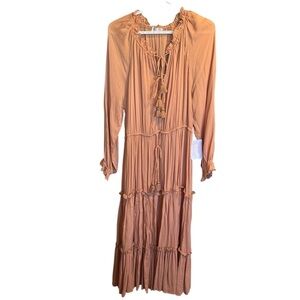 NWT Dress Forum Long Sleeve Ruffle Tier Tie Maxi Dress